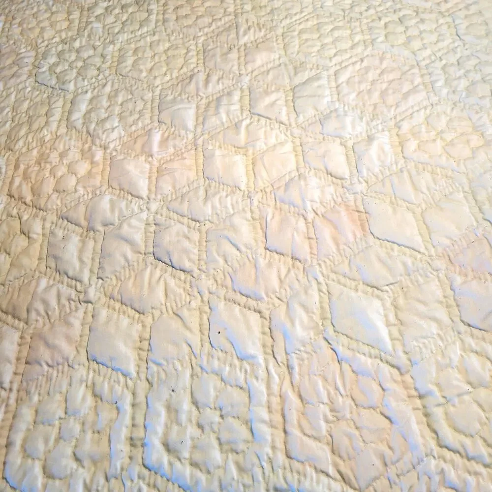 Handmade Hexagon Patchwork Quilt 51x39 Vintage Pastel 1990 Baby Lap Throw